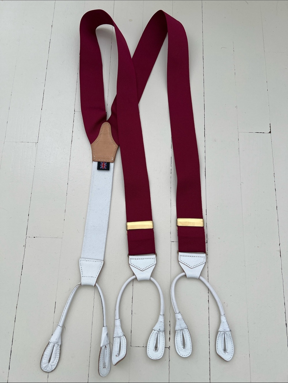 Albert Thurston Burgundy Suspenders with White Leather Accents